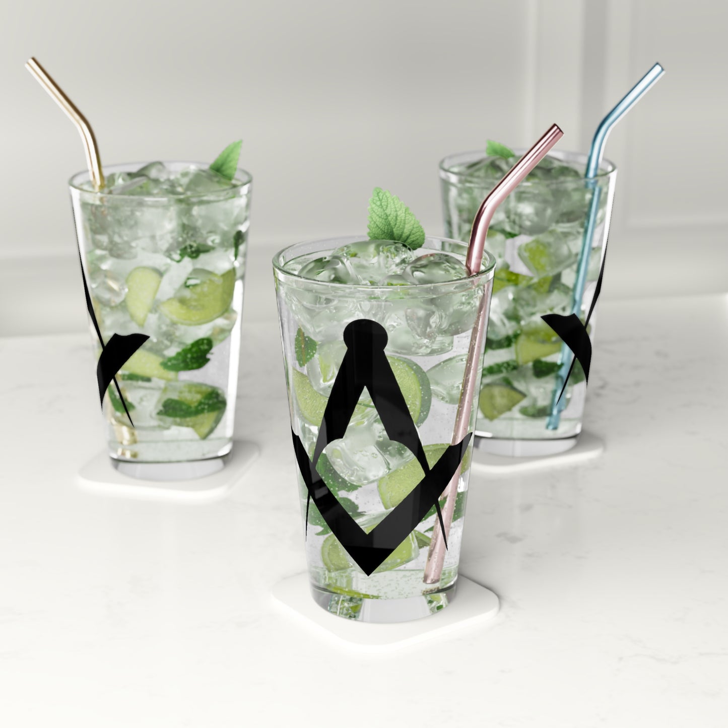 Euro Square and Compasses Pint Glass, 16oz