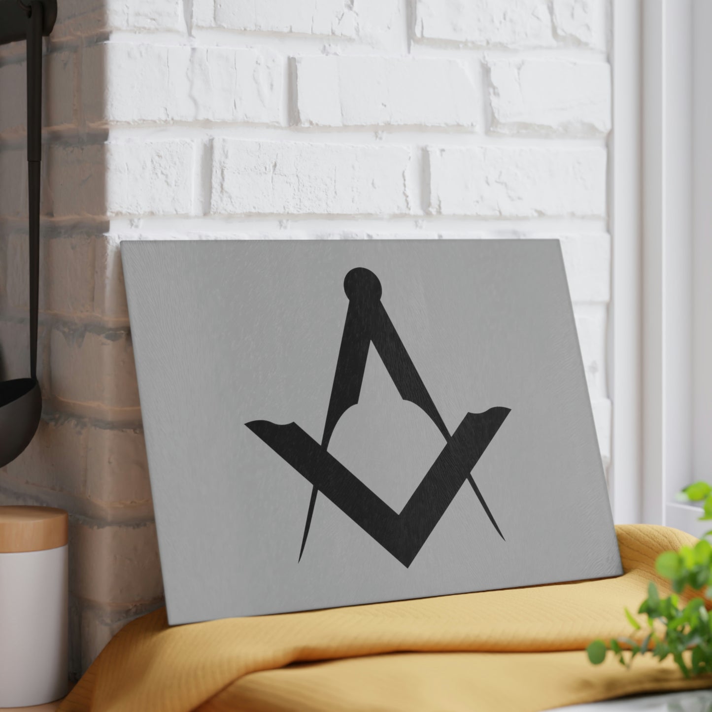 Euro Square and Compasses Glass Cutting Board