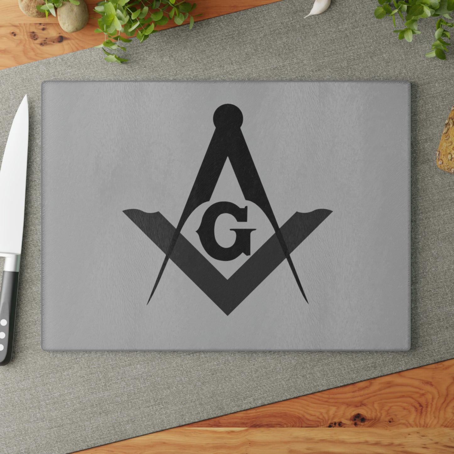 Square and Compasses Glass Cutting Board
