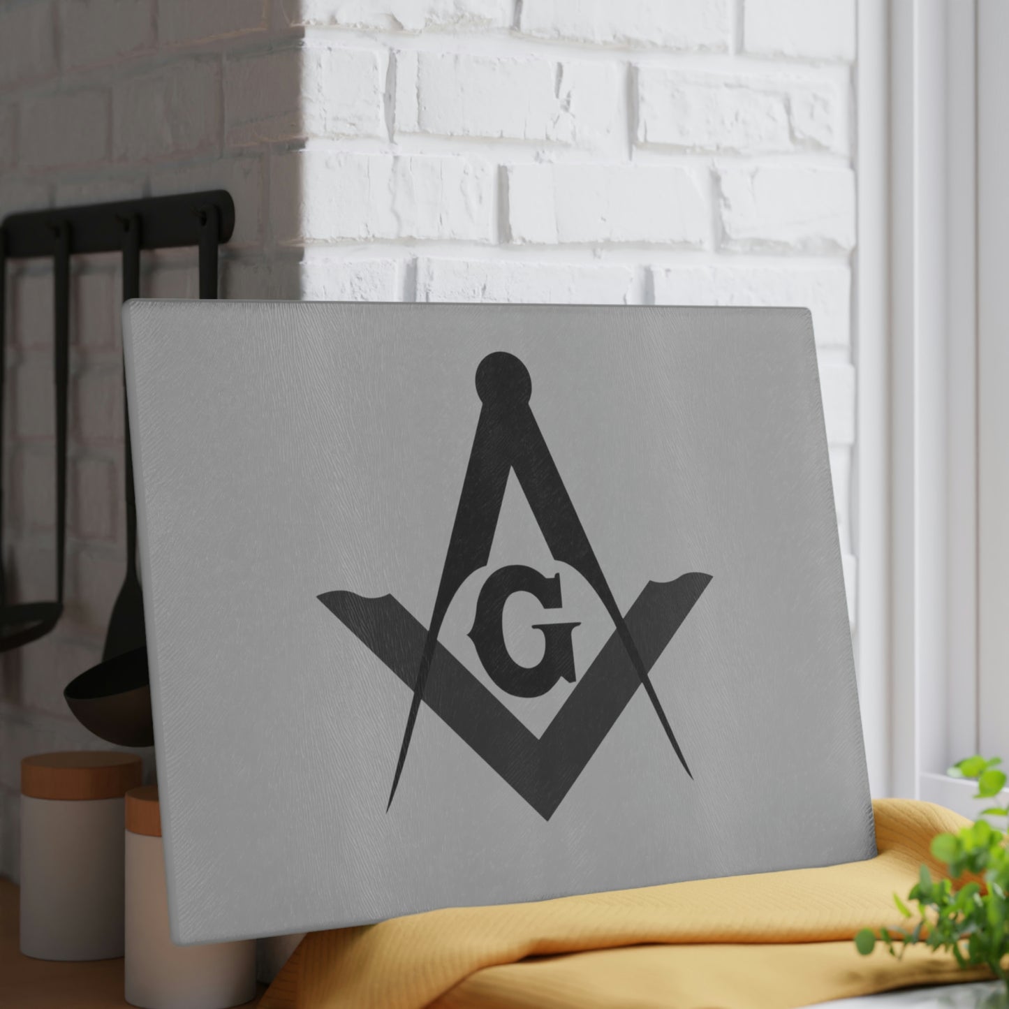 Square and Compasses Glass Cutting Board