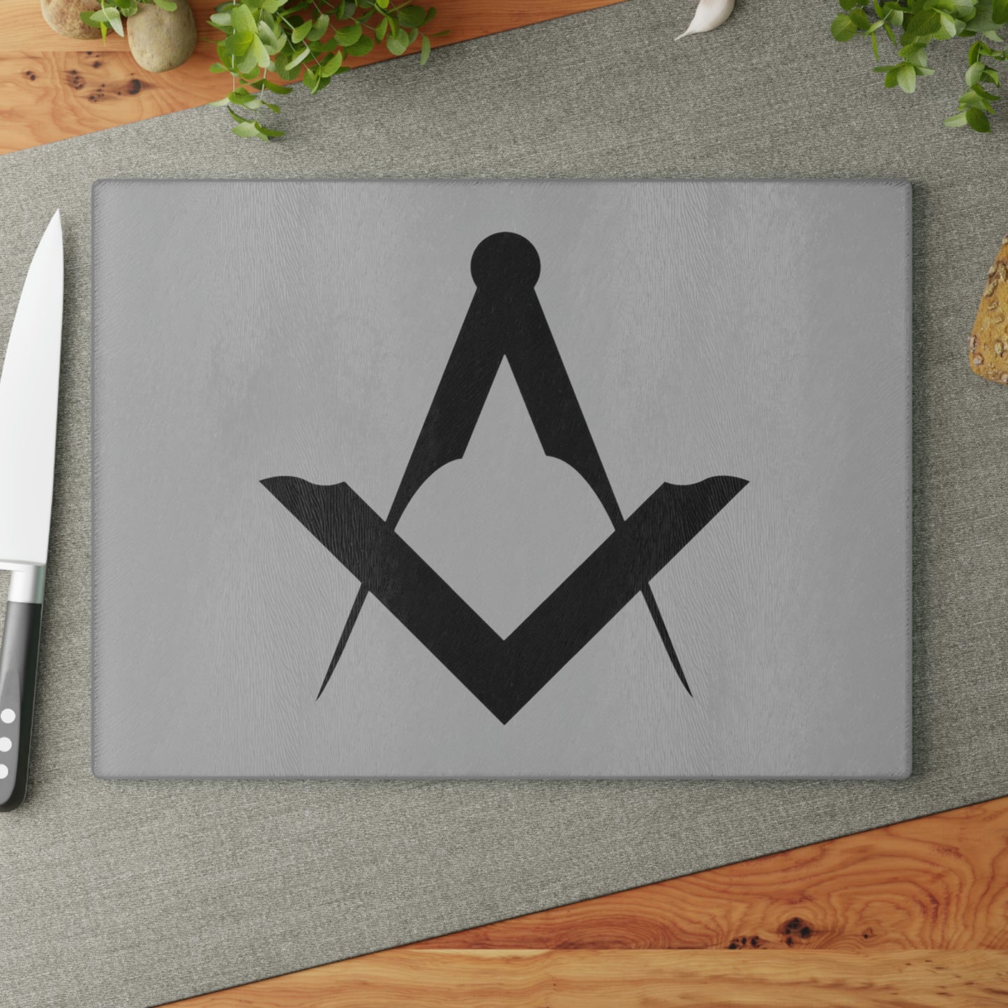 Euro Square and Compasses Glass Cutting Board