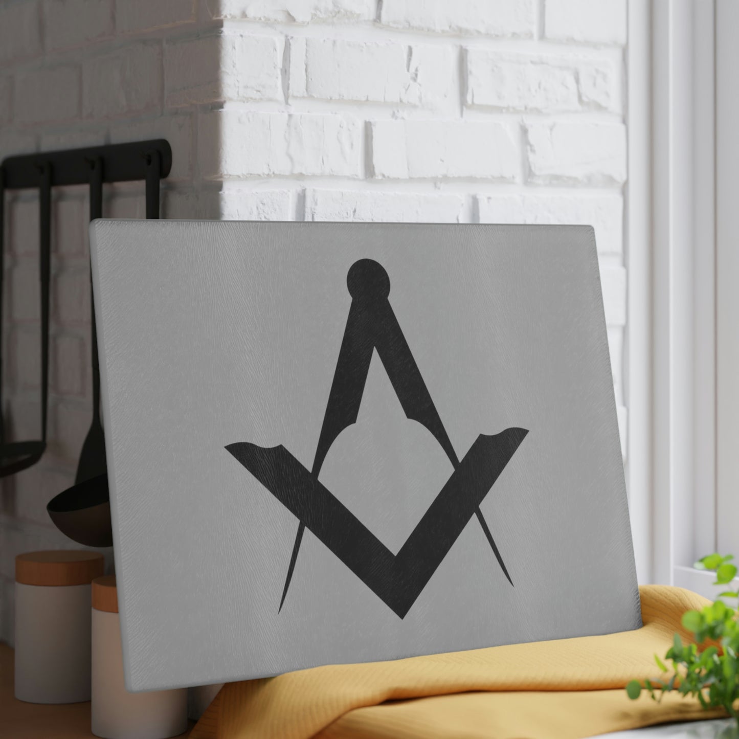 Euro Square and Compasses Glass Cutting Board