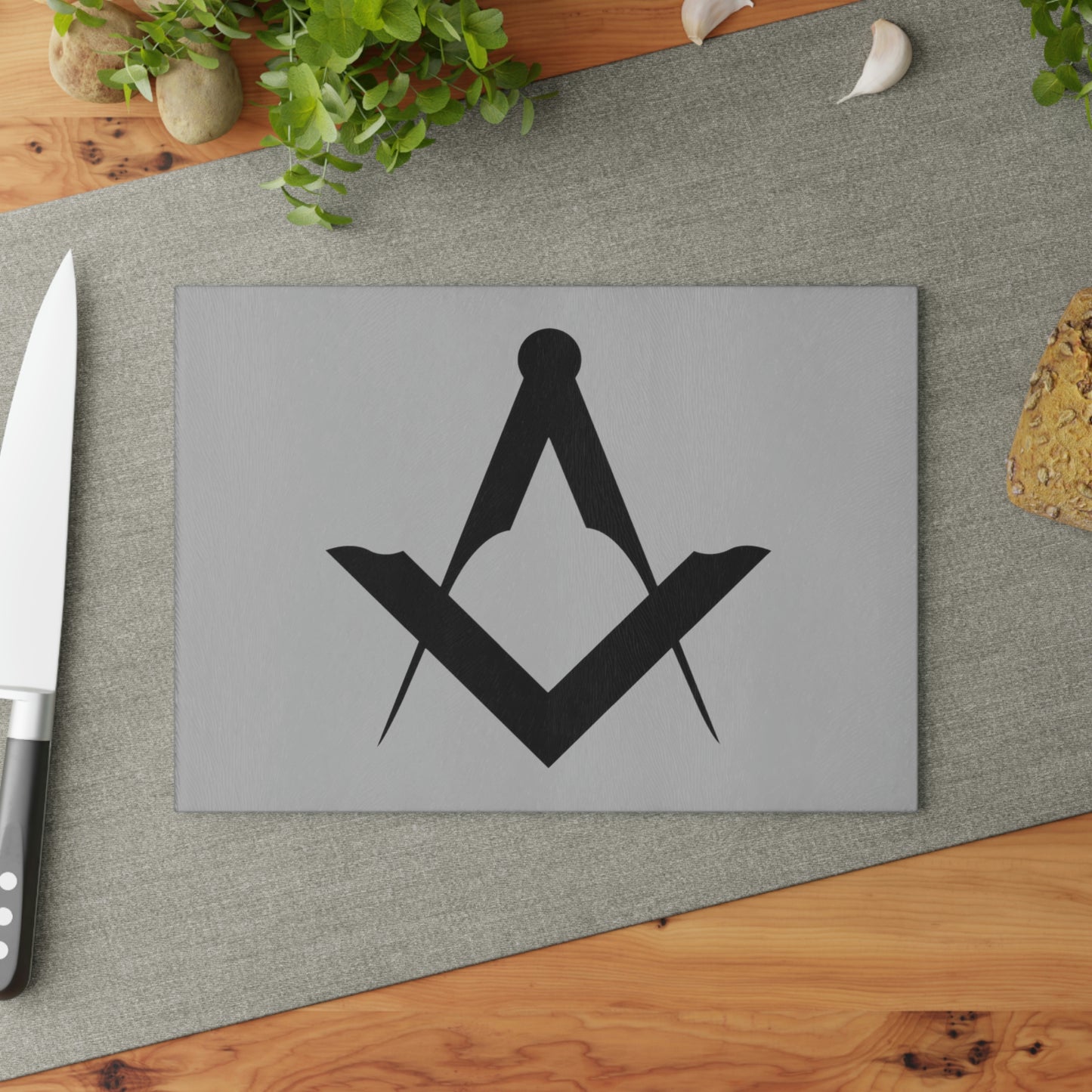Euro Square and Compasses Glass Cutting Board