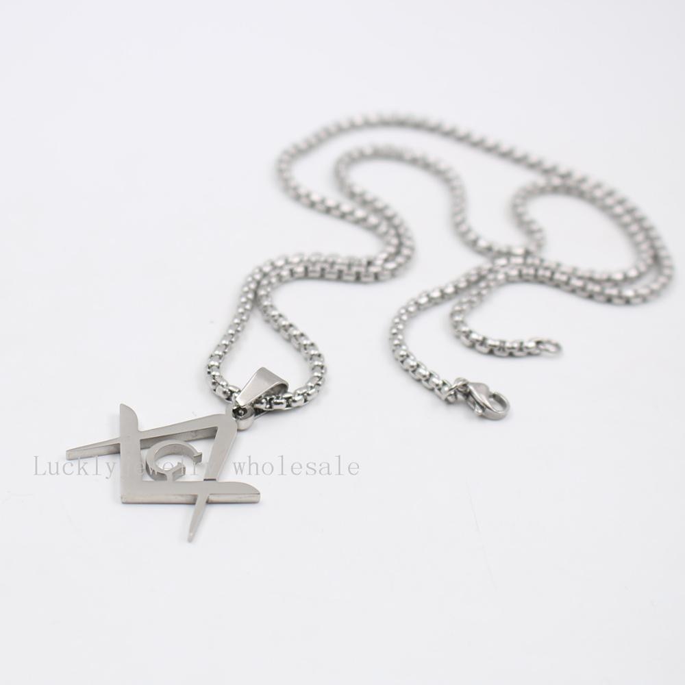 Stainless Steel Square and Compasses 18-32'' necklace