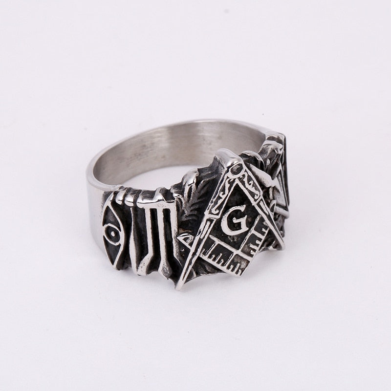 Vintage Metal Square and Compasses Masonic Ring